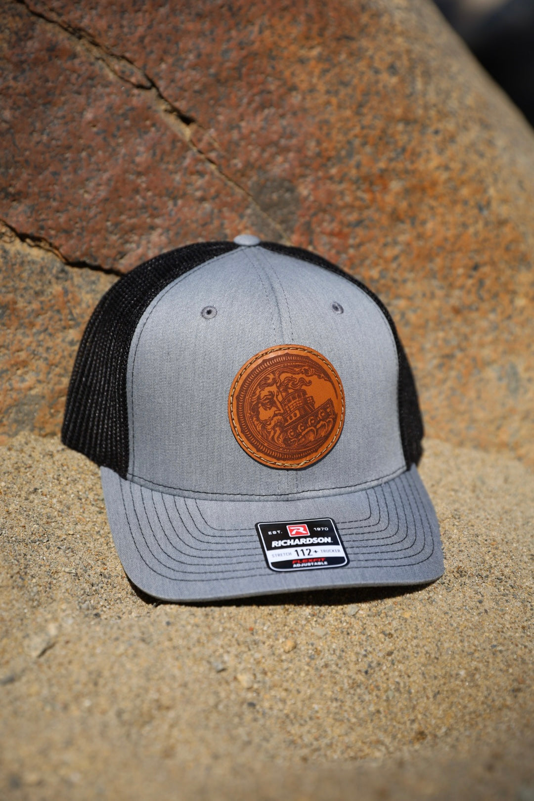 La Luna Leather Patch 6-Panel Curved Bill SnapBack Plus R-Flex Hat By Los Bastardos Culture In Heather Grey/Black
