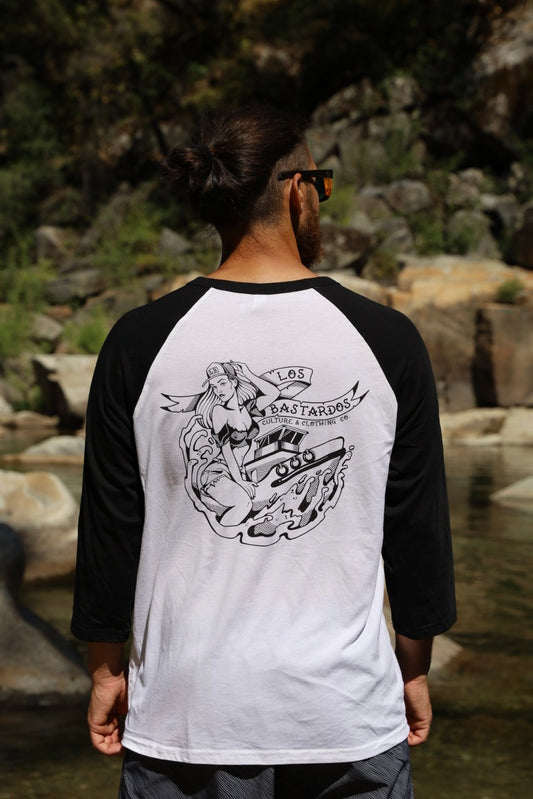 Ride Along Unisex 3/4 Sleeve Baseball Tee By Los Bastardos Culture In White/Black