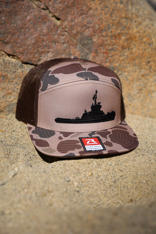 The Tug 7-Panel Flat Bill Snapback Hat By Los Bastardos Culture In Bark Duck Camo/Brown